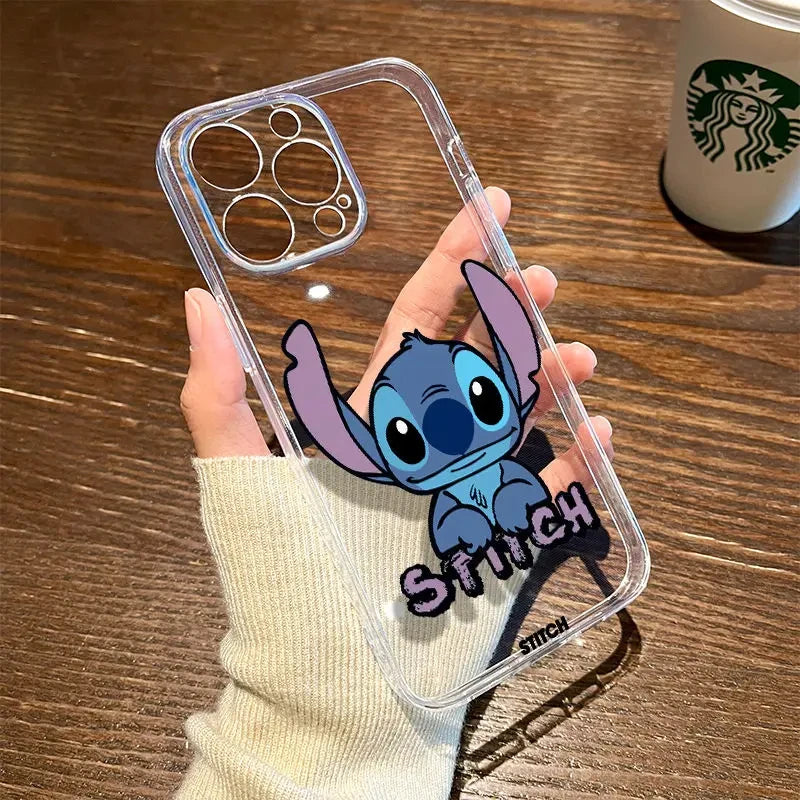 Disney Stitch Cute Phone Case For iPhone 16 14 13 12 11 Pro Max XR XS X 12 13 MINI 7 8 Plus Y2K Girl Shockproof Clear Soft Cover