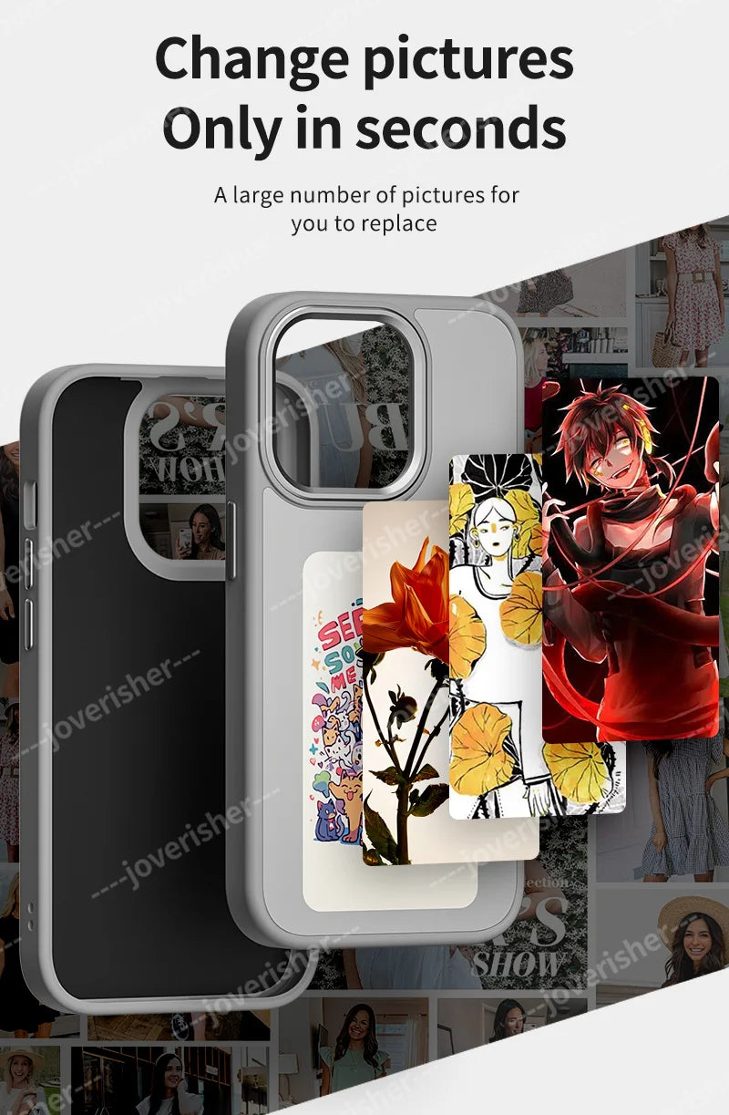 NFC DIY Picture Ink Phone Case for iPhone 16 15 14 13 Pro Max DIY Case Screen Phone Cover Cartoon Protection Funda Battery Free