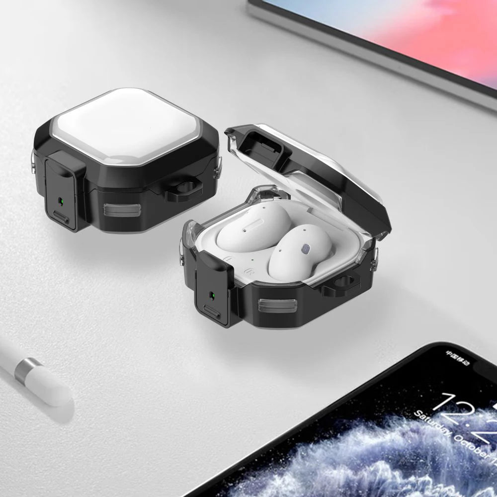 Security Lock Transparent Cover For Samsung Galaxy Buds 2 Pro Buds FE Live Buzz 2 Pro Case Shockproof Coque With Keychain Cases