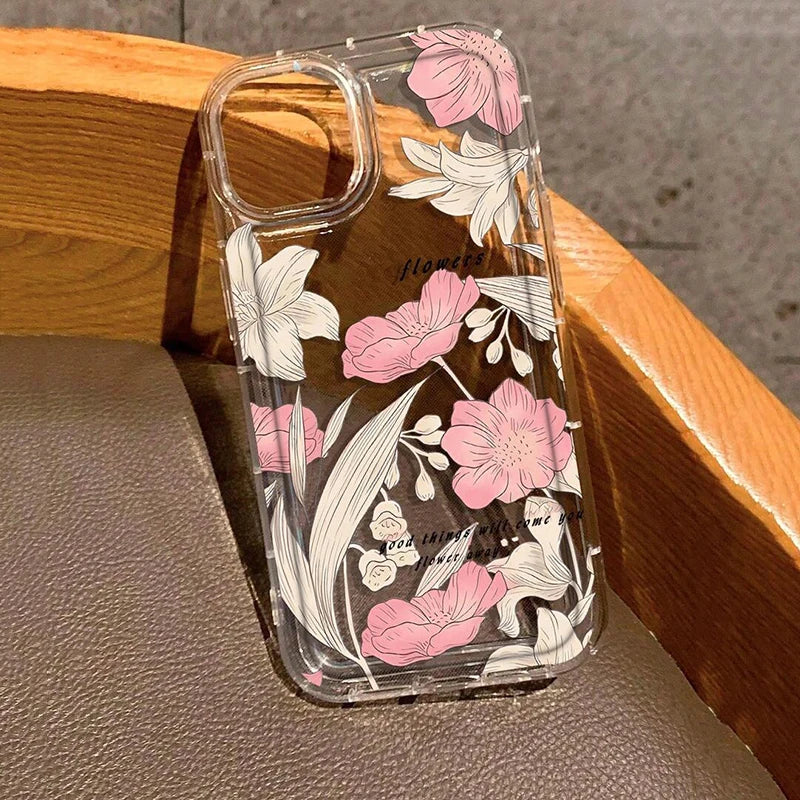 Metal Tulip Pattern Airbag Protective Phone Case For iPhone 14 13 11 15 16 Pro Max 16E 12 Mini XS XR X 8 7 Plus SE 2 Plus Cover