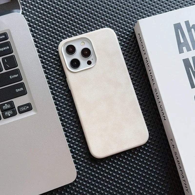 Luxury Business Vintage Leather Magnetic Phone Case for IPhone 16 Plus 15 14 13 12 Pro Max Metal Camera Frame Shockproof Cover