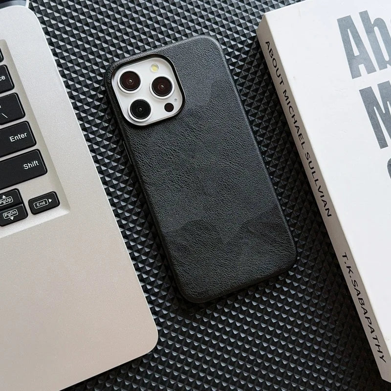 Luxury Business Vintage Leather Magnetic Phone Case for IPhone 16 Plus 15 14 13 12 Pro Max Metal Camera Frame Shockproof Cover