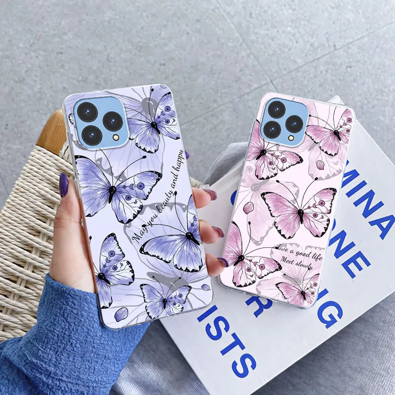 For Cubot P80 Case 2023 Luxury Phone Case For Cubot P80 6.58" Marble Butterfly Flower Clear Soft Silicone TPU Protective Cover