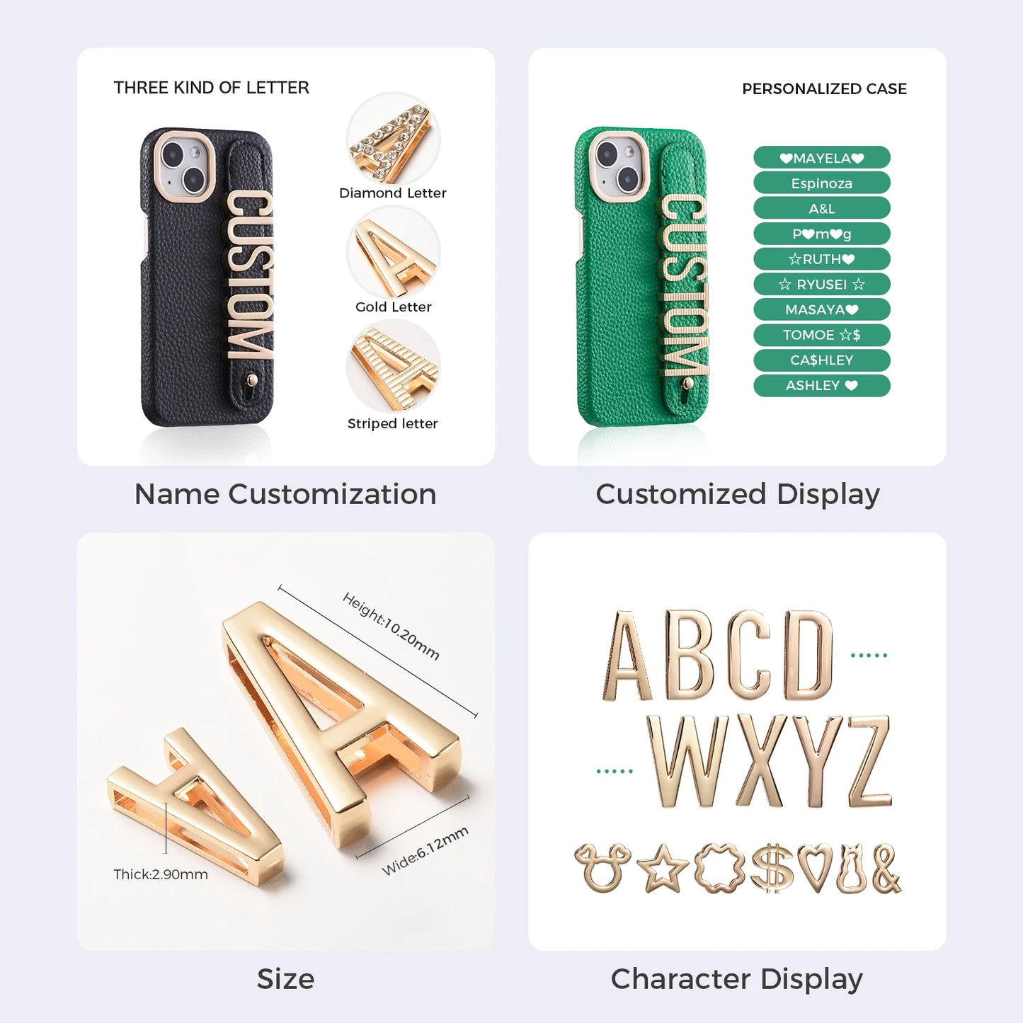 Leather Phone Case Custom Name Wristband Metal Gold Letters Personalized Cover for iPhone16 15 14 13 12 11ProMax 15 16plus