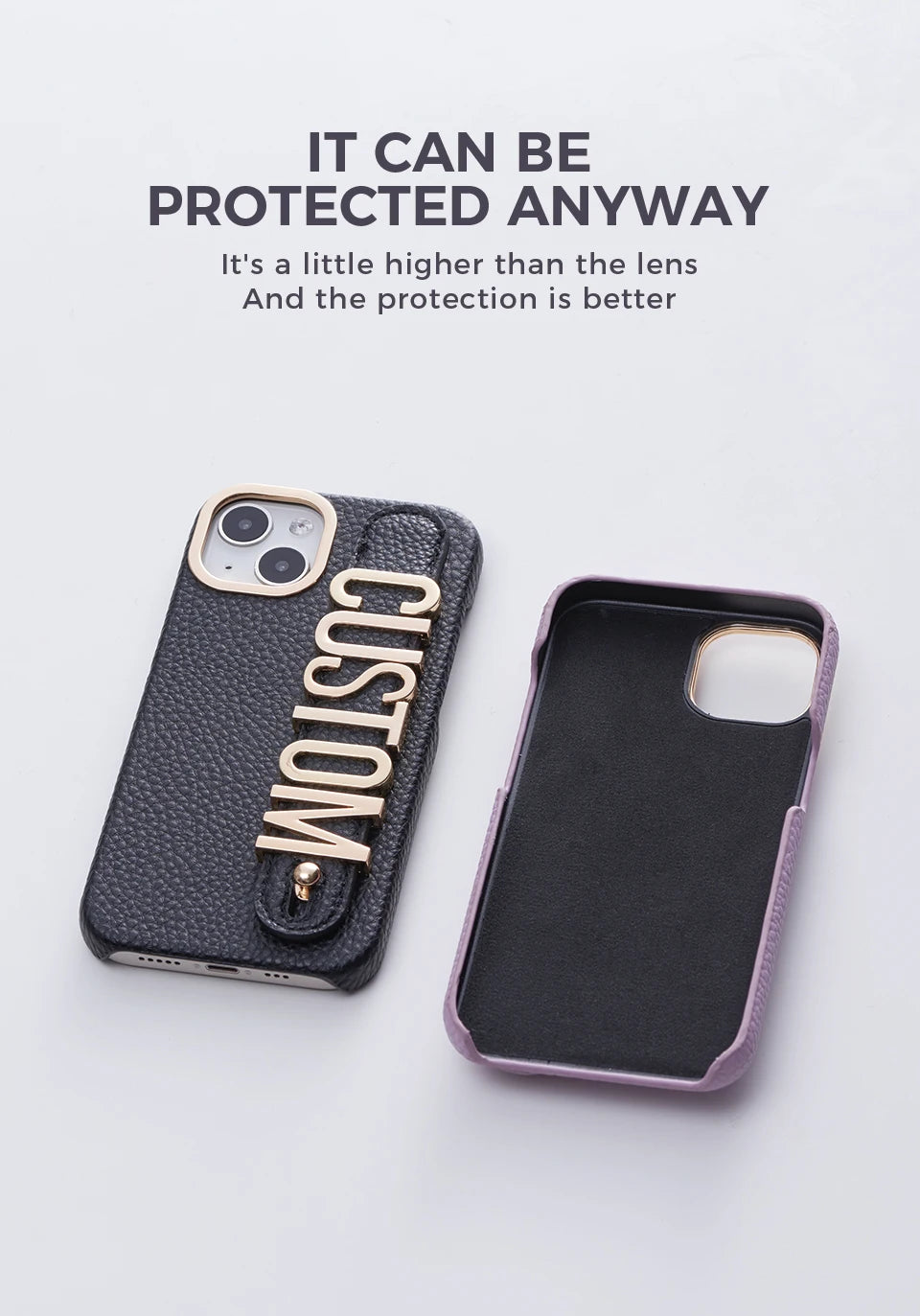 Leather Phone Case Custom Name Wristband Metal Gold Letters Personalized Cover for iPhone16 15 14 13 12 11ProMax 15 16plus