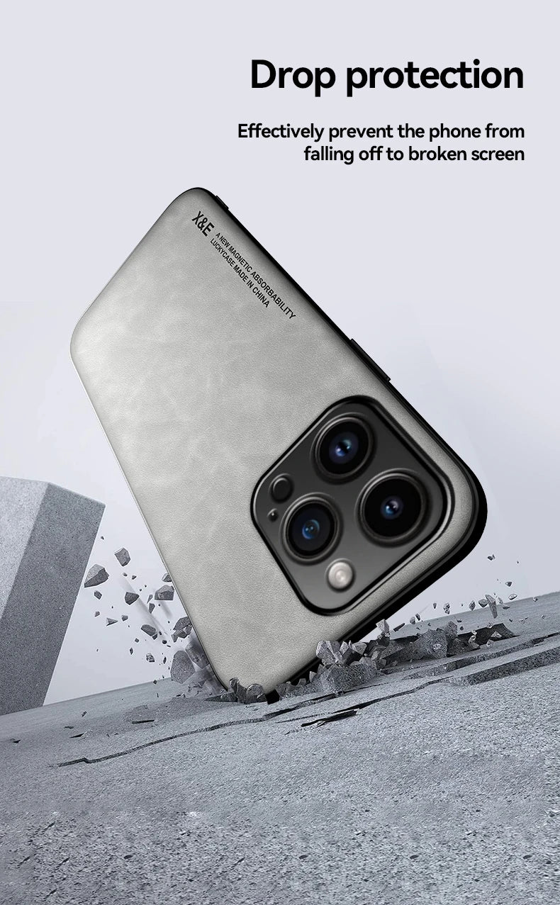 Luxury Leather Case For iPhone 15 14 13 Pro Max Cover With Metal Plate Support Car Hold For iPhone 15 14 13 Pro 11 12 case