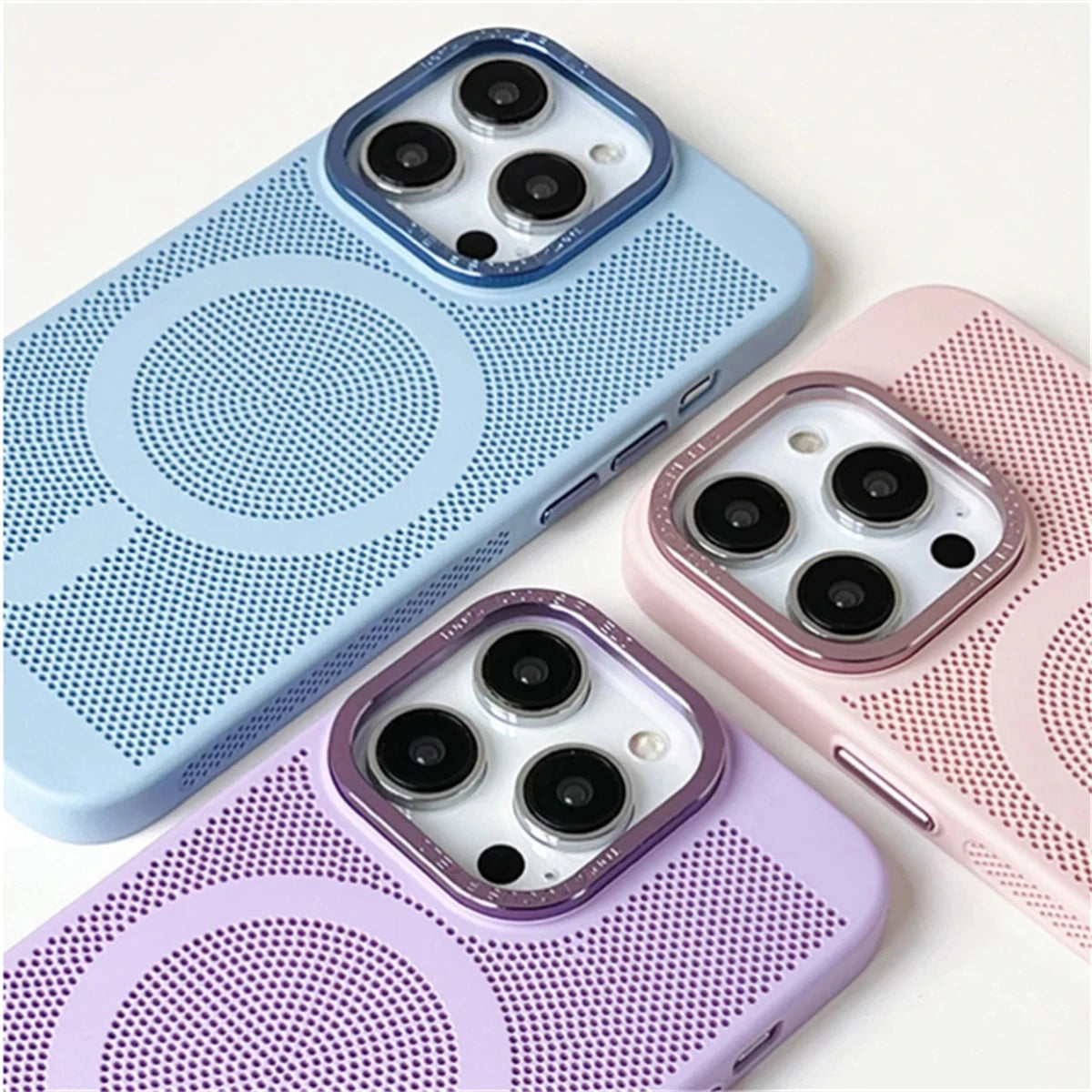 Ultra-thin Cooling Mesh Magnetic Matte Hard Steel Magnetic Shockproof Case for iPhone 15 13 12 14 11 Pro Max