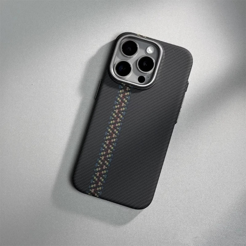 Abstract Carbon Fibre MagSafe Case for iPhone 16 15 Pro Max 14 Cover Wireless Charging Alloy Lens Camera Bumper Hard Armor Shell