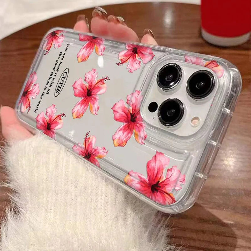Metal Tulip Pattern Airbag Protective Phone Case For iPhone 14 13 11 15 16 Pro Max 16E 12 Mini XS XR X 8 7 Plus SE 2 Plus Cover