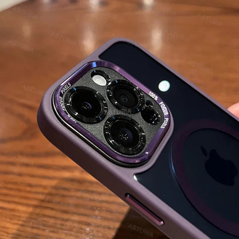 Luxury Magnetic Metal Lens Bumper Protection Case For iPhone 16 15 14 13 12 11 Pro Max Plus Magsafe Acrylic Translucency Cover