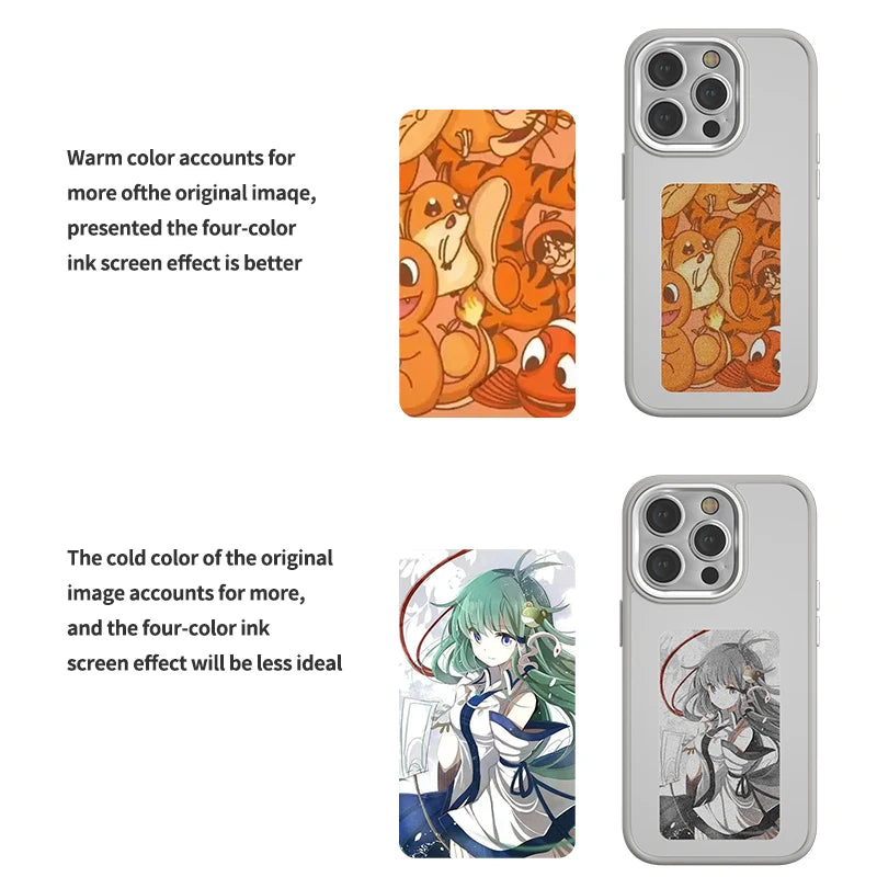 NFC DIY Picture Ink Phone Case for iPhone 16 15 14 13 Pro Max DIY Case Screen Phone Cover Cartoon Protection Funda Battery Free