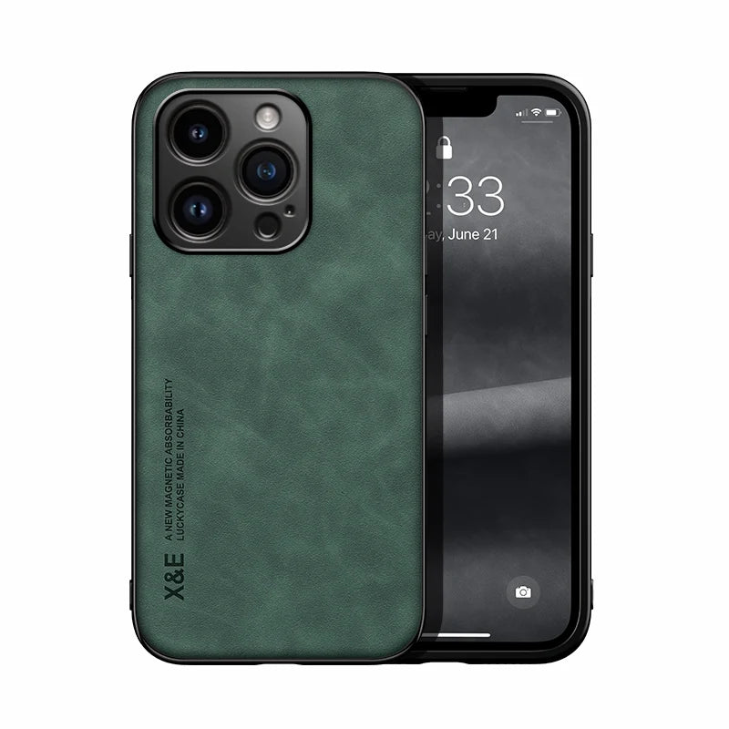 Luxury Leather Case For iPhone 15 14 13 Pro Max Cover With Metal Plate Support Car Hold For iPhone 15 14 13 Pro 11 12 case