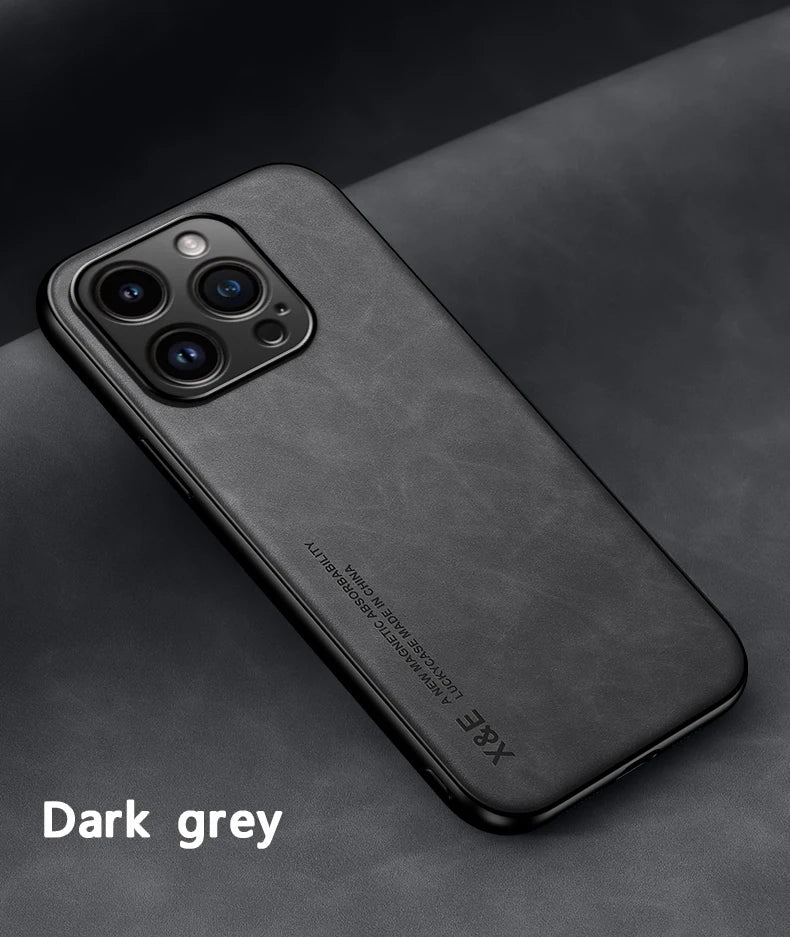 Luxury Leather Case For iPhone 15 14 13 Pro Max Cover With Metal Plate Support Car Hold For iPhone 15 14 13 Pro 11 12 case