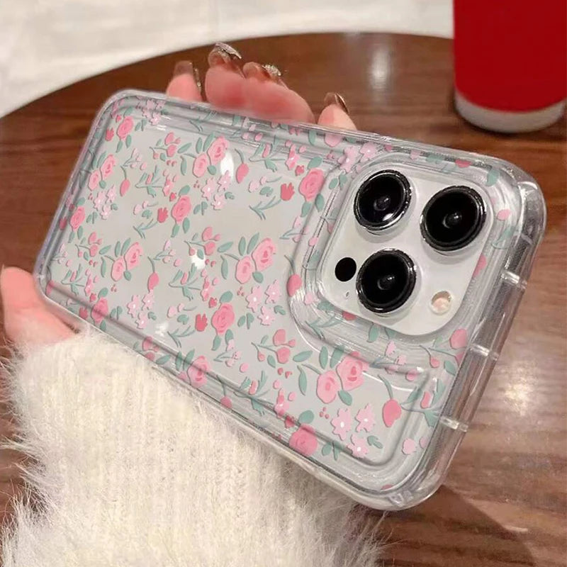 Metal Tulip Pattern Airbag Protective Phone Case For iPhone 14 13 11 15 16 Pro Max 16E 12 Mini XS XR X 8 7 Plus SE 2 Plus Cover