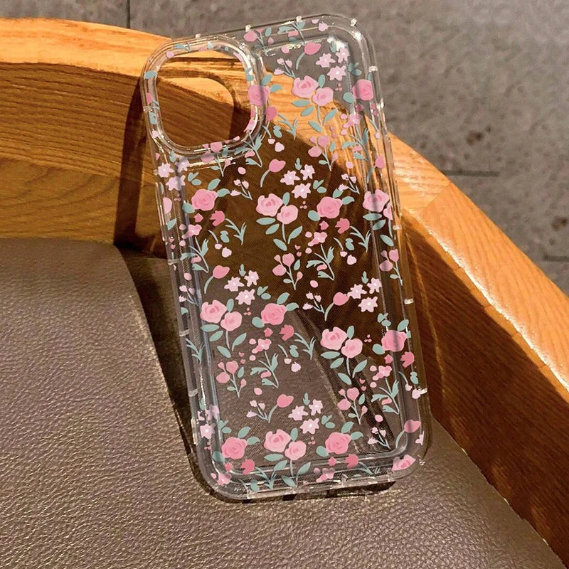 Metal Tulip Pattern Airbag Protective Phone Case For iPhone 14 13 11 15 16 Pro Max 16E 12 Mini XS XR X 8 7 Plus SE 2 Plus Cover