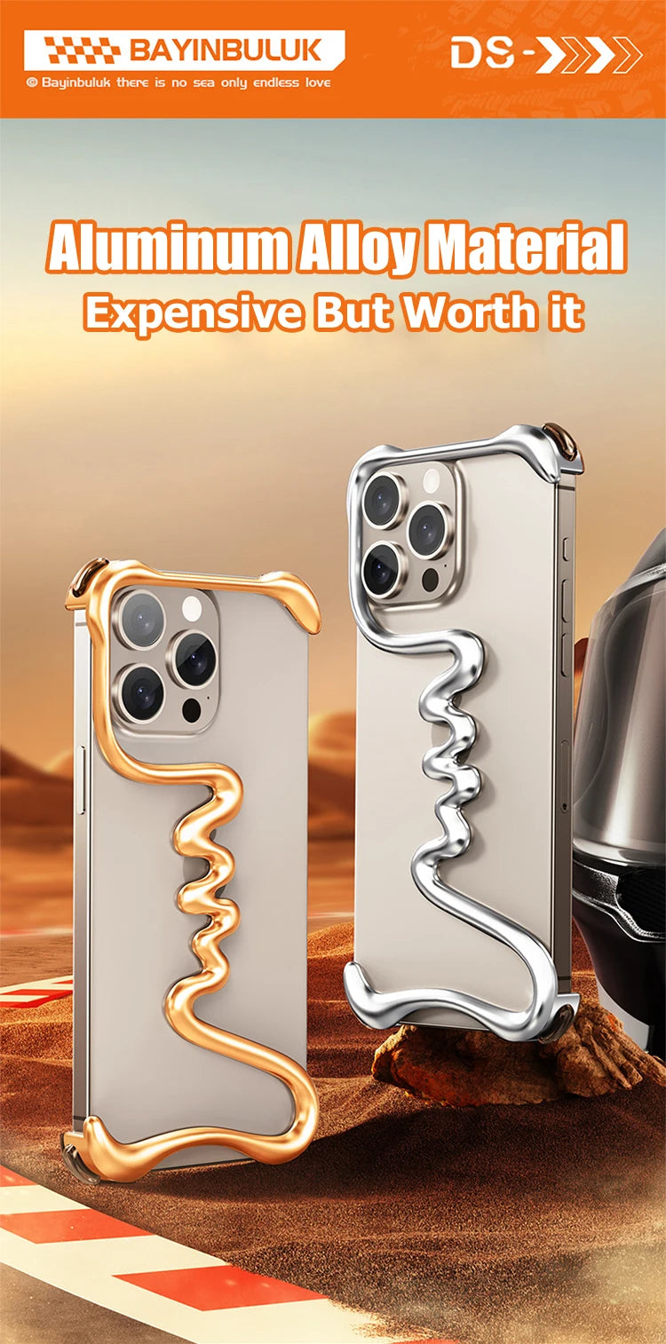 Metal 3D Track Bumper Phone Case For iPhone 16 Plus 15 14 Pro Max 15Pro Aluminum Alloy Frameless Shell Air Bag Shockproof Cover