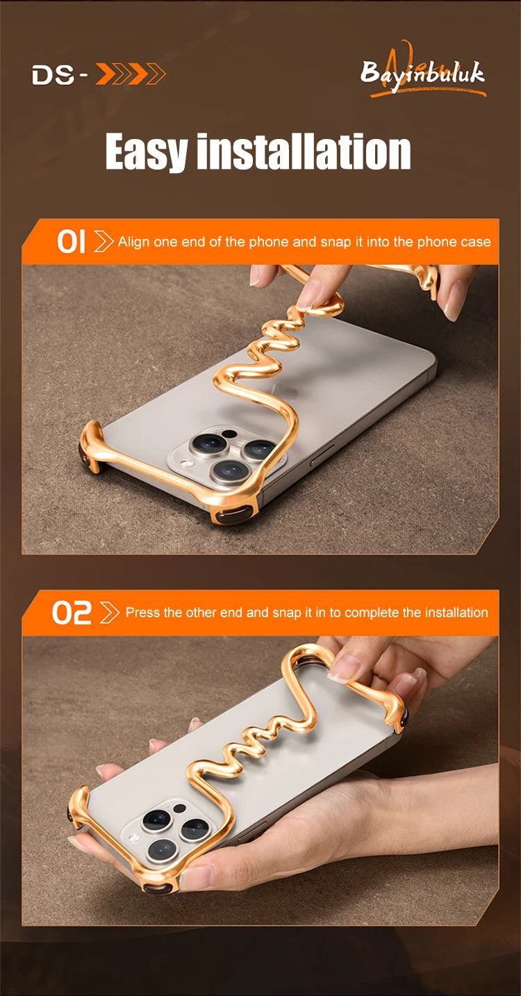 Metal 3D Track Bumper Phone Case For iPhone 16 Plus 15 14 Pro Max 15Pro Aluminum Alloy Frameless Shell Air Bag Shockproof Cover