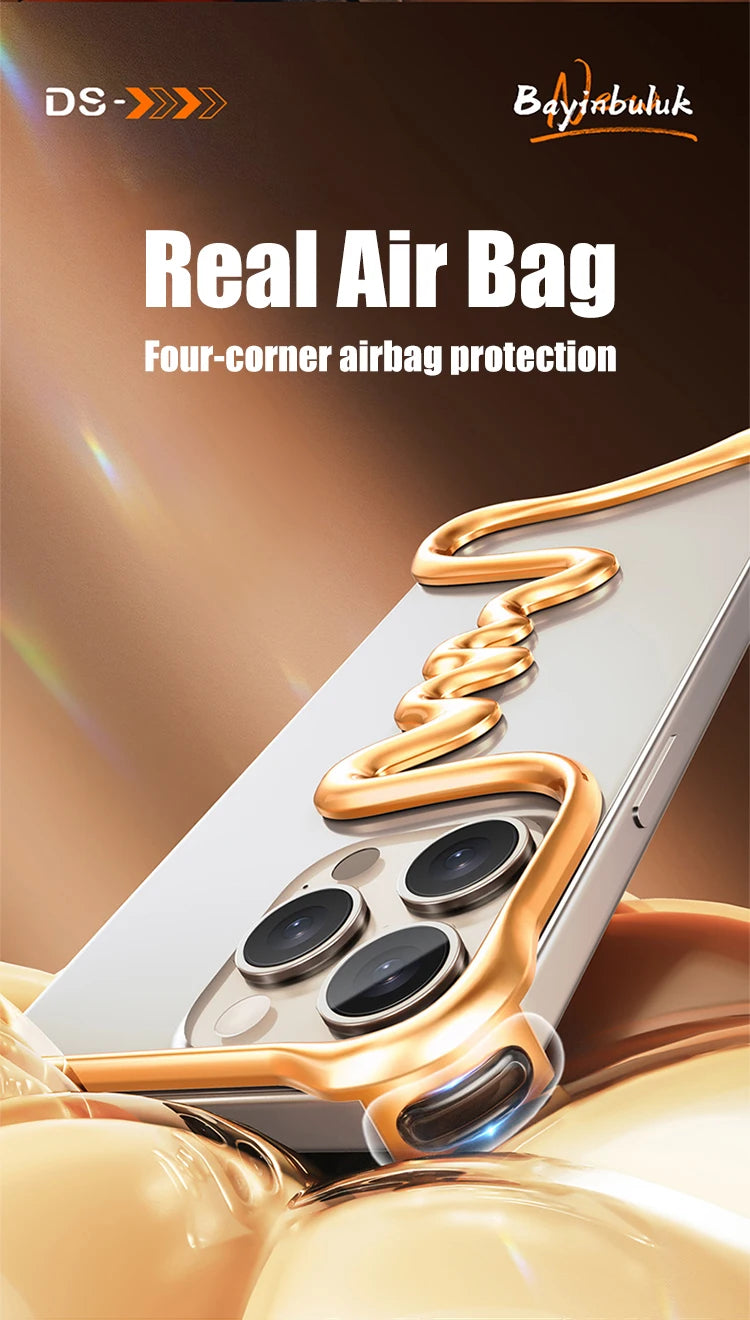 Metal 3D Track Bumper Phone Case For iPhone 16 Plus 15 14 Pro Max 15Pro Aluminum Alloy Frameless Shell Air Bag Shockproof Cover