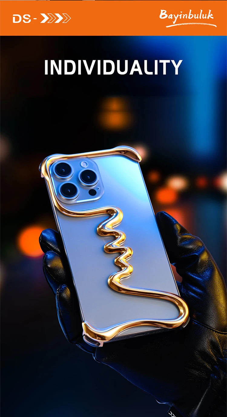Metal 3D Track Bumper Phone Case For iPhone 16 Plus 15 14 Pro Max 15Pro Aluminum Alloy Frameless Shell Air Bag Shockproof Cover