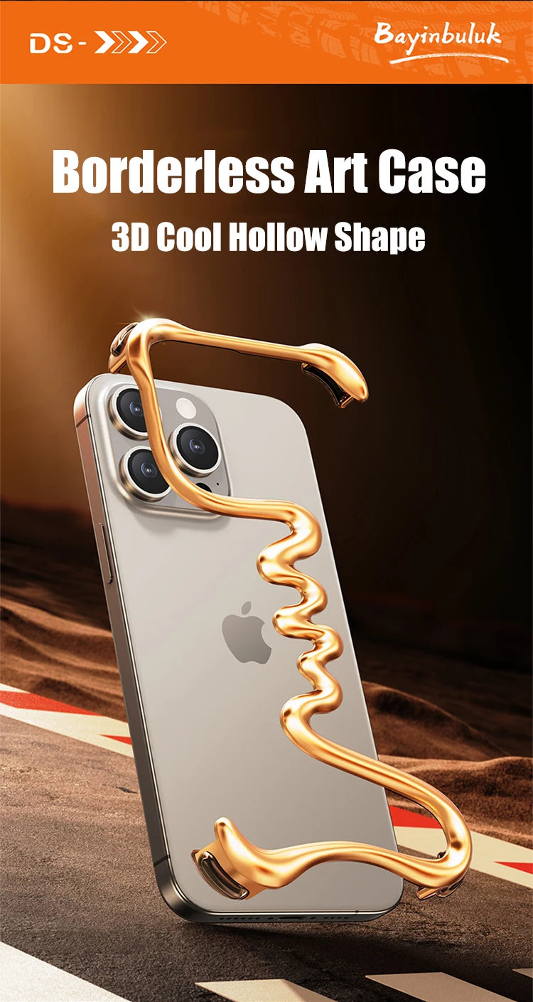 Metal 3D Track Bumper Phone Case For iPhone 16 Plus 15 14 Pro Max 15Pro Aluminum Alloy Frameless Shell Air Bag Shockproof Cover