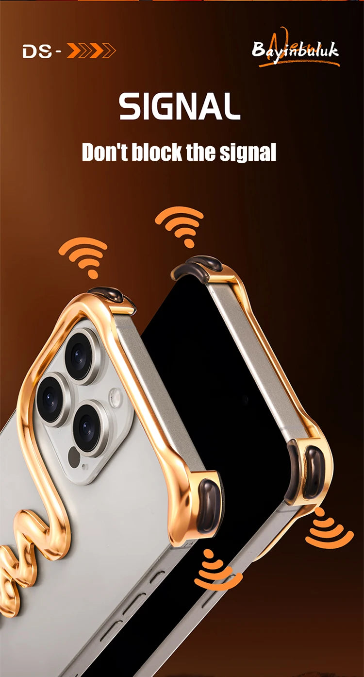 Metal 3D Track Bumper Phone Case For iPhone 16 Plus 15 14 Pro Max 15Pro Aluminum Alloy Frameless Shell Air Bag Shockproof Cover