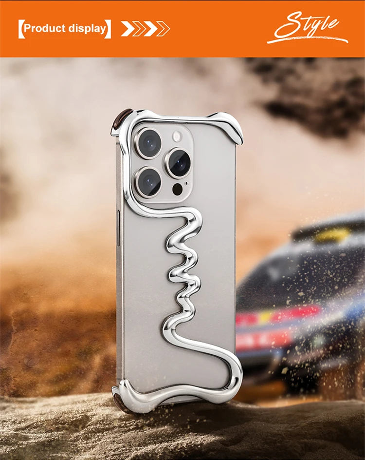 Metal 3D Track Bumper Phone Case For iPhone 16 Plus 15 14 Pro Max 15Pro Aluminum Alloy Frameless Shell Air Bag Shockproof Cover