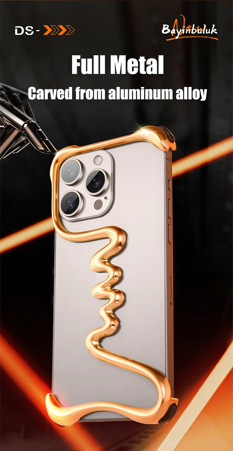 Metal 3D Track Bumper Phone Case For iPhone 16 Plus 15 14 Pro Max 15Pro Aluminum Alloy Frameless Shell Air Bag Shockproof Cover