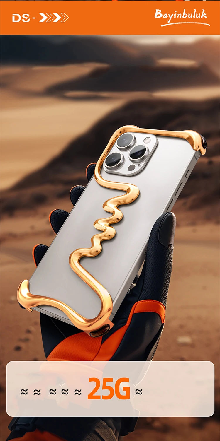 Metal 3D Track Bumper Phone Case For iPhone 16 Plus 15 14 Pro Max 15Pro Aluminum Alloy Frameless Shell Air Bag Shockproof Cover