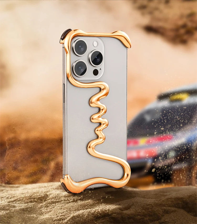 Metal 3D Track Bumper Phone Case For iPhone 16 Plus 15 14 Pro Max 15Pro Aluminum Alloy Frameless Shell Air Bag Shockproof Cover