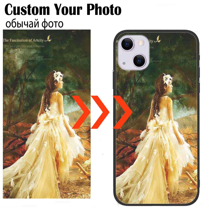 Custom Phone Cases For iphone 14 Pro Max 13 Mini 14 Plus Glass Silicone Cover Customized DIY Photo Personalized Pictures Fundas - Caseverse