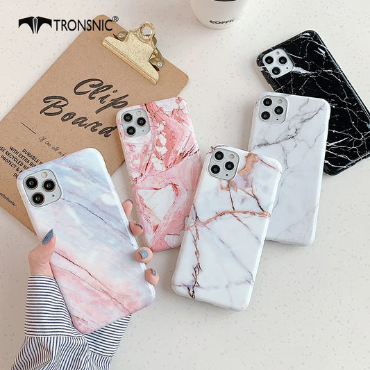 Marble Glossy Phone Case for iPhone 11 Pro Max XR X XS MAX Soft White Gold Luxury Cases for iPhone 7 8 Plus Covers Fashion Shiny