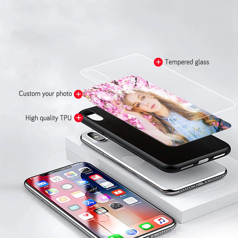 Custom Phone Cases For iphone 14 Pro Max 13 Mini 14 Plus Glass Silicone Cover Customized DIY Photo Personalized Pictures Fundas - Caseverse