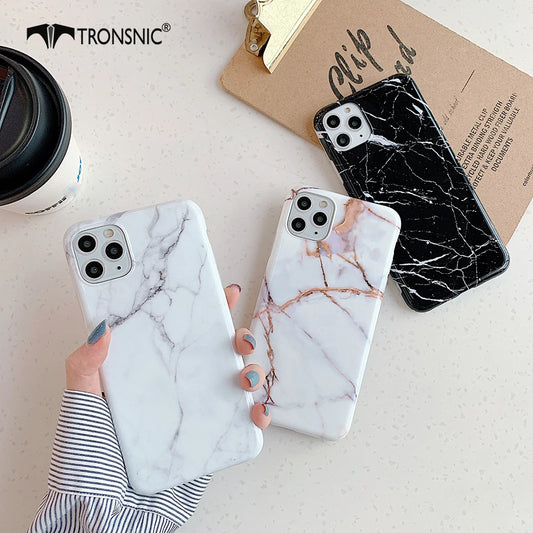 Marble Glossy Phone Case for iPhone 11 Pro Max XR X XS MAX Soft White Gold Luxury Cases for iPhone 7 8 Plus Covers Fashion Shiny