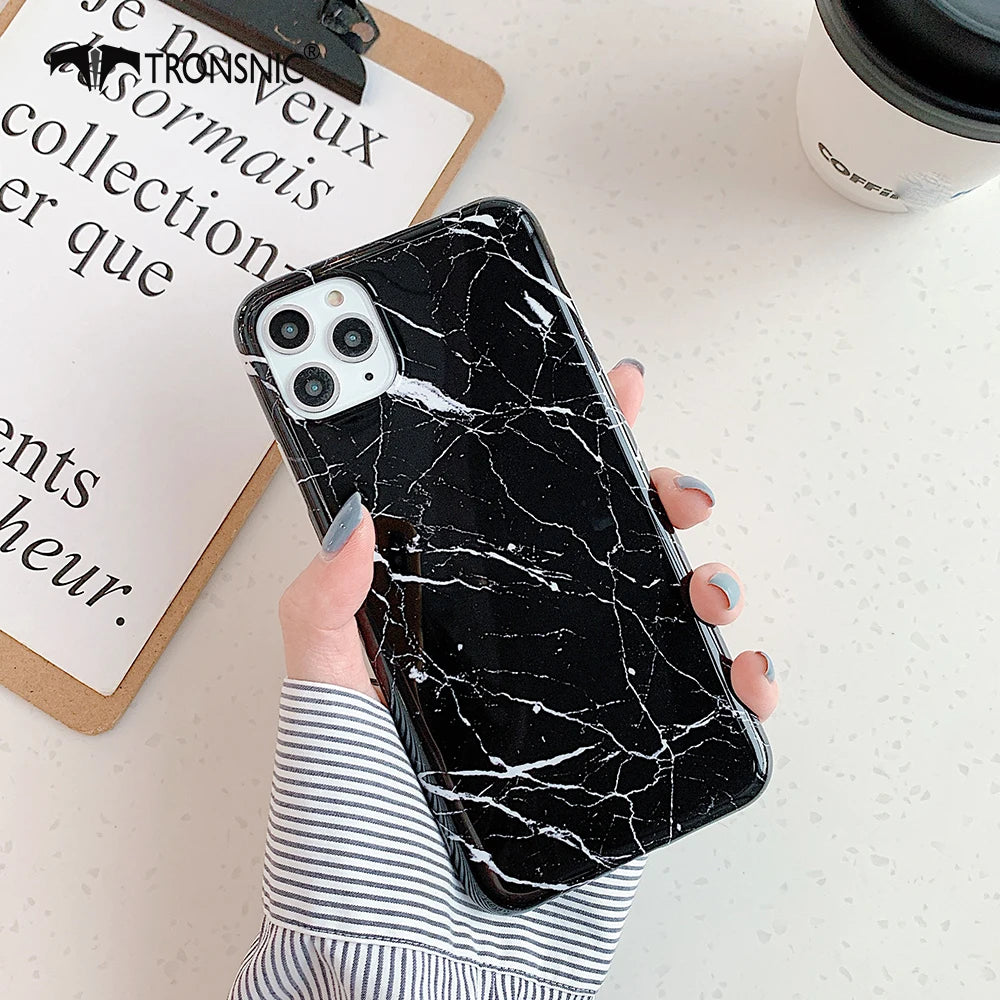 Marble Glossy Phone Case for iPhone 11 Pro Max XR X XS MAX Soft White Gold Luxury Cases for iPhone 7 8 Plus Covers Fashion Shiny - Caseverse