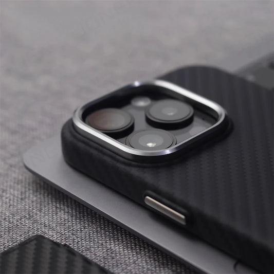 Luxury Alloy Lens 3D Relief Black Carbon Fibre Pattern Case For iPhone 13 14 15 16 Pro Max Slim Shockproof PC Cover For Magsafe