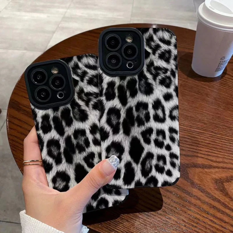 Black and white leopard print graphic phone case for iPhone 15 14 13 12 11 x XR Xs SE2 SE 8 7 plus pro Max mini Silic