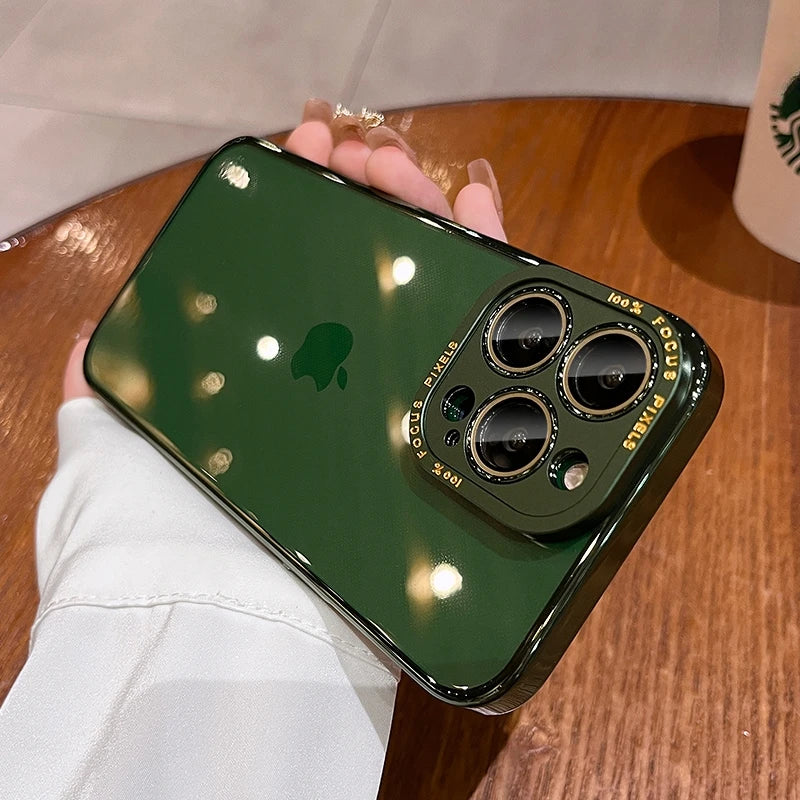 For iPhone 15 Pro Max Luxury Case Metal Camera Protection Transparent Armor Phone Cases for iPhone 12 13 14 Pro Max 14 Pro Plus