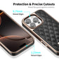 Women'S Faux Leather Phone Case with Argyle Embroidery - Elegant Metal Frame, Shock-Resistant Stylish Cover for Iphone 16 Pro Ma