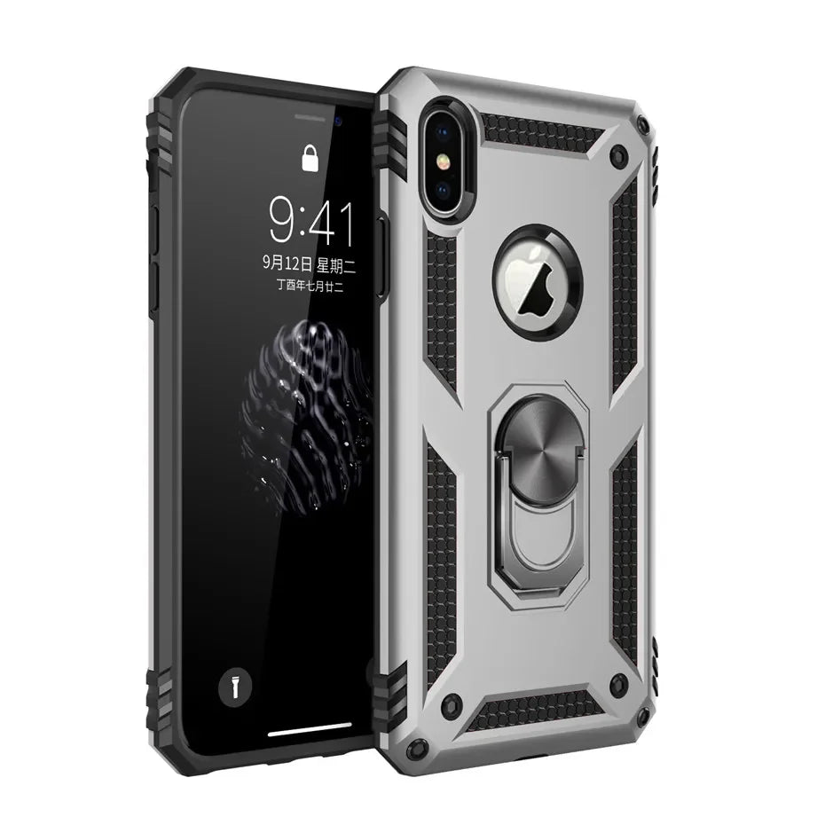Armor Shockproof Kickstand Phone Case For iPhone 16 15 Pro Max 16 15 Plus Military Grade Anti-drop Protection Finger Ring Cover - Caseverse