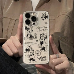 Black Luxury Mickey Minnie Phone Case For Xiaomi Redmi Note 13 12 12S 11 10 9 9T 8 A1 A2 A3 K40 Pro Plus 4G 5G Transparent Cover