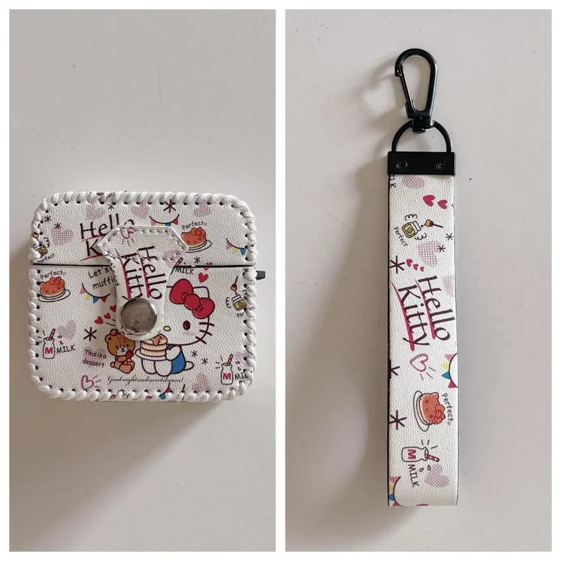 Sutiable for AirPods Pro 2 Premium Leather Earphone Cases with Leather Strap Anti-lost Anti-fall Cartoon Cute AirPods 1 2 3 Case
