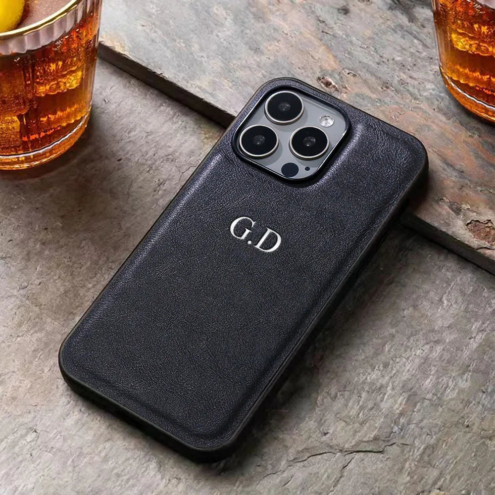 Leather Personalized Customized Initials Name Case For iPhone 16 15 14 13 12 11Pro Max Cover Luxury DIY Engraved 14 15 16 Plus - Caseverse