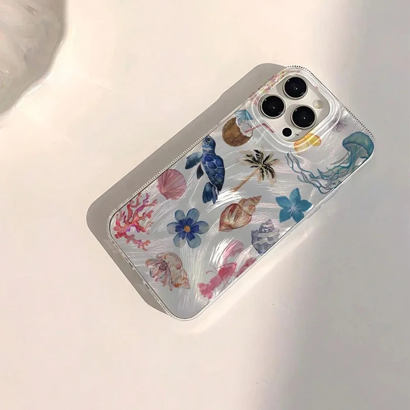 Ocean Elements Personalized Pattern Soft Phone Case For iPhone 16 Pro Max 16E 14 12 13 11 15 PRO Case X XR XS 7 8 Plus SE2 Cover - Caseverse