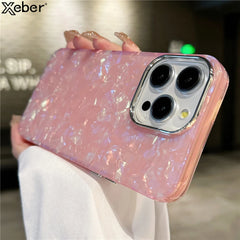 Luxury Bling Glitter Dream Shell Marble Pattern Phone Case For iPhone 16 15 11 12 13 14 Pro Max XR XS X 7 8 Plus Hard PC Cover