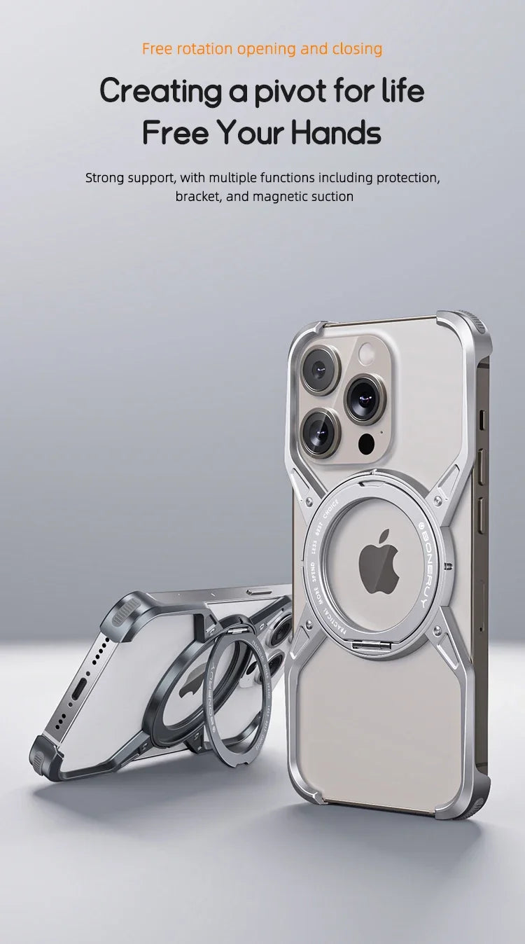 Metal Frameless Magsafe Magnetic Holder Phone Case For iPhone 16 15 14 13 Pro Max 16promax Aluminum Alloy Frame Shockproof Cover