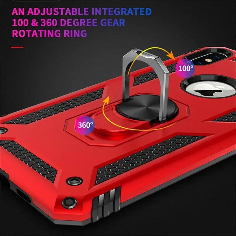 Armor Shockproof Kickstand Phone Case For iPhone 16 15 Pro Max 16 15 Plus Military Grade Anti-drop Protection Finger Ring Cover - Caseverse