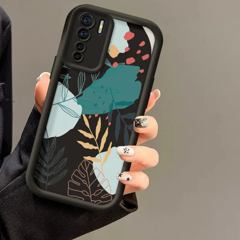 Luxury Fresh Green Leaf Painted Phone Case For Oppo Reno 3 F15 A91 Reno3 Silicone Anti Drop Soft Cover Funda - Caseverse