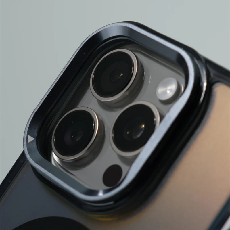 Metal Lens Kickstand Laser MagSafe Phone Case For iPhone 16 16pro max 14 15 Pro 13 12 Magnetic Wireless Charging Hard PC Cover