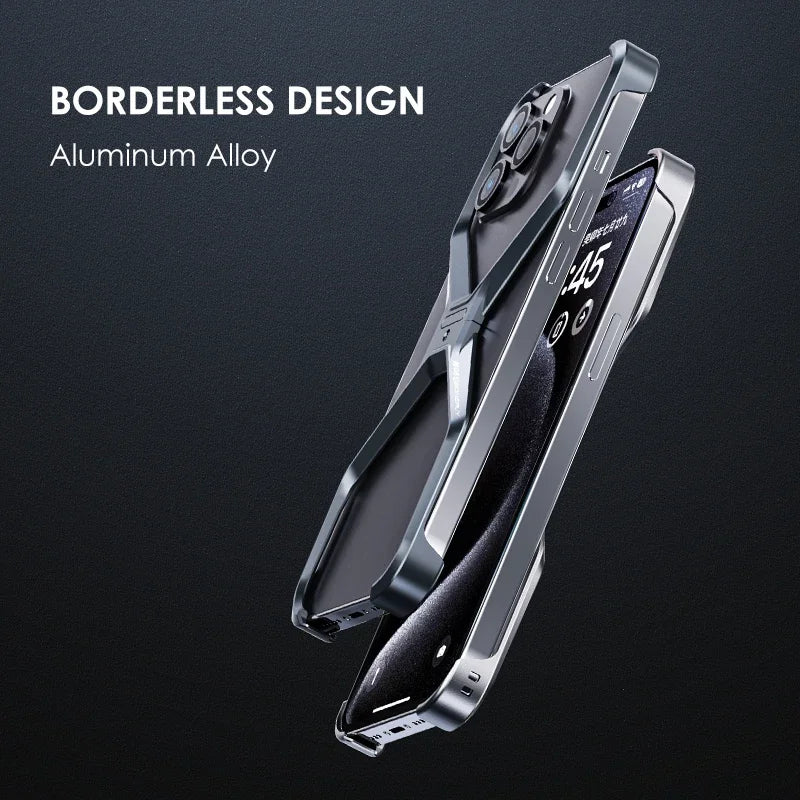 Metal Rimless Phone Case For iPhone 13 14 15 Pro Max Aluminum Removable Heat Dissipation Armor Phone Cover For IPHON 15 Promax
