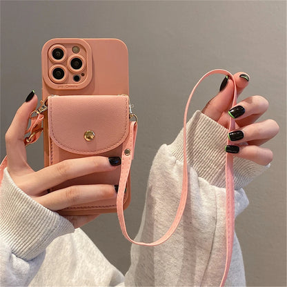 Wallet Leather Crossbody Neckband Lanyard Phone Case for iPhone 15 14 11 12 13 Pro Max X XS XR 7 8 Plus Luxury Card Holder Cover - Caseverse
